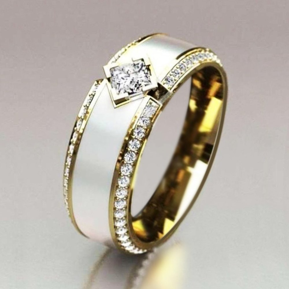🍁 Luxury Gems Macro Pave Eternity Princess Cut Zircon Ring for Women, PD405
